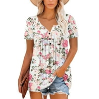 topovi Plus Size za žene na rasprodaji majice s okruglim vratom s cvjetnim printom bluza kratkih rukava