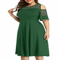 + / Ženska midi čipkasta haljina Plus veličine, ženske Ležerne ljetne haljine s okruglim vratom, a-line sundress s ramena, zelena;