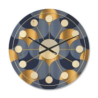 DesignArt 'retro luksuzni valovi u plavom i zlatnom viii' Moderni zidni sat iz sredine stoljeća