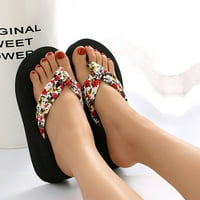 Sandale na platformi; ženske sandale na klin s debelim potplatima; japanke s cvjetnim printom; japanke na plaži; trendi ljetne Ležerne