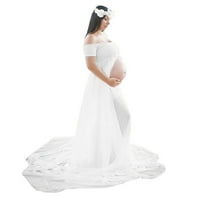 Šifonska haljina za trudnice s ramena za fotografiranje Maksi haljina za trudnice s prednjim prorezom za fotografiranje