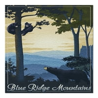 Planine Blue Ridge, crni medvjed pri zalasku sunca, litografija