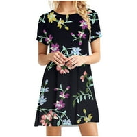 Ženske boho ljetne haljine s cvjetnim printom okruglog vrata labavog kroja sundress za plažu ležerna udobna majica kratkih rukava