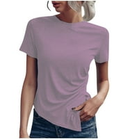 ; Ženske ljetne majice kratkih rukava jednobojne osnove ležerni gornji dio s okruglim vratom pulover majice ljubičaste boje 4 inča