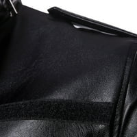 Muška kožna jakna s dugim rukavima srednje duljine, kožni ovratnik, motociklistička jakna s četiri džepa, kaput, Crna
