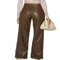Ženske PU kožne hlače visokog struka široke hlače široke nogavice udobna ulična odjeća klupska smeđa 2 inča