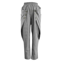 Ženske sužene hlače s elastičnim elastičnim strukom velike veličine i džepom šišmiša na kopčanje, ljetne jednobojne prozračne casual