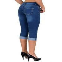 Ženske Capri Traperice s patentnim zatvaračem, traper hlače visokog struka, ženske modne tajice, jednobojne hlače u plavoj boji 2