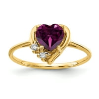 Prsten od rodolita, granata i dijamanta u obliku srca od žutog karatnog zlata