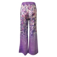 Ženske hlače, elegantne Ležerne hlače s cvjetnim printom, lagane široke hlače, široke hlače u ljubičastoj boji;