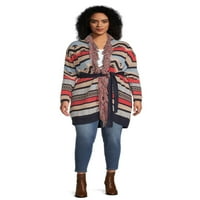 Valerie Stevens Women's Plus Size Open Front Fringe Cardigan, srednja težina