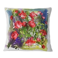 Designart Red Roses gomila akvarela - jastuk cvjetnog bacanja - 16x16