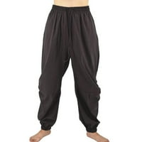 Muške hlače Plus Size, Muške hlače od pamuka i konoplje s elastičnim pojasom na vezanje, donje hlače u crnoj boji, 6