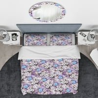 DesignArt 'Ljubičasta plava i bijela u vintage cvijetu' Tradicionalni set pokrivača