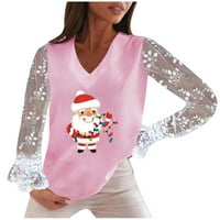 Ženski Božićni vrhovi sobova proljetna čipkasta jakna s ovratnikom u obliku slova A, božićna jesenska zimska bluza u ružičastoj boji