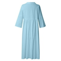 Fattazi haljine za žene, Ženska ljetna lanena haljina s dugim rukavima, široka A kroja jednobojna haljina sarafan