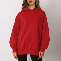 Ženska prevelika majica s kapuljačom s kapuljačom dugih rukava s džepovima zimska jesen jednobojni pulover Sportska ležerna odjeća