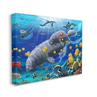 _ Morske krave i ribe koje plivaju u obalnoj galeriji slika, omotano platno, tiskana zidna umjetnost