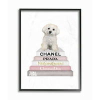 Stupell Industries modni dizajner PET pseća knjižara bijela ružičasta akvarel uokvirena zidna umjetnost Amanda Greenwood