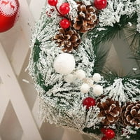 Božićni vijenac s velikim crvenim lukom i kuglicama u boji, osvijetljeni vijenac za božićno drvce na ulaznim vratima, Božićni ukrasi-bijela