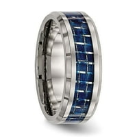 Titanski polirani prsten s plavim umetkom od karbonskih vlakana