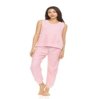 Udobna majica bez rukava s džepom klokana i hlačama za trčanje, ružičasta multi