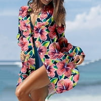 Ljetne haljine za žene pelerina za plažu seksi ležerna košulja sarafan dugih rukava s cvjetnim printom široke haljine