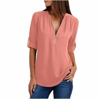 Ženske bluze Plus size, lagani vrhovi s dugim rukavima, majice s patentnim zatvaračem sprijeda i Izrez u obliku slova a, casual udobne