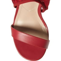 _ - Crvene čipkaste čarape, sandale od tkanine - čizme na petu