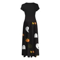 _ _ _ Ružičasta odjeća za Ženežena moda za Noć vještica s printom Maksi haljina s okruglim vratom s kratkim rukavima