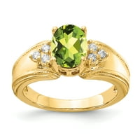8K prsten od žutog zlata s ovalnim peridotom i dijamantom