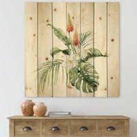 DesignArt 'Tropski buket s Plumeria Lupine Palm Listove' Tradicionalni otisak na prirodnom borovom drvetu