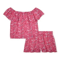 Pink Velvet Girls 'Cvjetna traka za ruffle i odgovarajuće kratke hlače, dvodijelni set, veličine 4-12