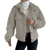 Ženska zimska ležerna jakna od Šerpe od flisa s dugim rukavima s gumbima topla pahuljasta gornja odjeća džepovi kaputa