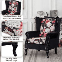 Naslonjač s naglaskom na baršunastu presvlaku udobna stolica s drvenim nogama s debelim sjedalom cvjetna teksturirana fotelja za