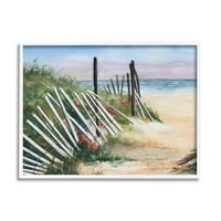 Obalna ograda za plažu pješčana staza obalna slika bijela uokvirena umjetnička print zidna umjetnost