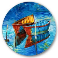 Dizajnerska umjetnost Brod na jezeru za vrijeme večernjeg sjaja morski i obalni krug s metalnim zidnim umjetninama - disk od 23