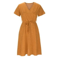 Modna ženska ljetna odjeća s izrezom u obliku slova A i zavojnim printom u točkicama, Ležerne haljine kratkih rukava