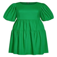 Ženska Bečka haljina Plus Size U donjem dijelu s rukavima do lakta i okruglim vratom-svijetlo zelena