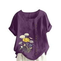 Lanene košulje za žene, Plus size bluze, majice kratkih rukava, puloveri običnog kroja, majice, vrhovi s cvjetnim printom, bluze