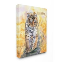 Stupell Industries Cool Tiger Velika mačka životinja narančasta akvarel Slikanje platna zidna umjetnost George Dyachenko