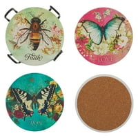 Set ukrasnih keramičkih podmetača od 4 komada: pčele i leptiri-Višebojni za šalice i šalice za hladne i tople napitke