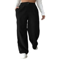 Ženske baršunaste vrećaste hlače s visokim strukom, Vintage ravne hlače s džepom od 92 inča, široke hlače s džepom