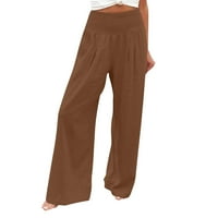 Modne ženske casual jednobojne hlače ravne široke hlače hlače s džepom u boji kave, AA