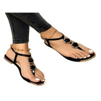 ';/ Ženske ravne sandale s remenom za gležanj ljetne tange udobne za zabave na plaži crne 7