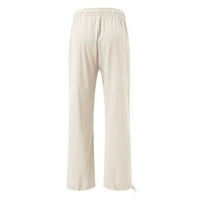Hlače za ženežene Ležerne široke hlače od 9 hlača visokog struka od pamuka i lana široke duge hlače s džepovima