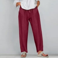 Hlače za žene, modne ljetne jednobojne pamučne hlače od pamučne mješavine s vezicama i elastičnim džepovima, duge široke hlače za