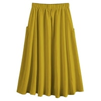 ; Ženska ljetna modna elegantna jednobojna ležerna plisirana suknja nepravilnog oblika žute boje 4