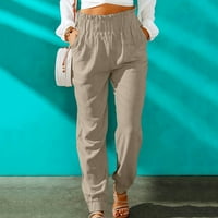 Ženske hlače Od lanene mješavine s džepovima, elastične obične hlače s volanima visokog struka, sužene hlače za ljetnu svakodnevnu