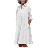 Haljine za žene do koljena s izrezom i rukavima u obliku slova U, ljetna ležerna haljina za plažu s printom i džepovima, bijela u